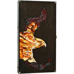 Нарды из мореного дуба «Сокол» с янтарной инкрустацией