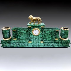 Органайзер настольный с часами «Лев» из малахита в подарок руководителю