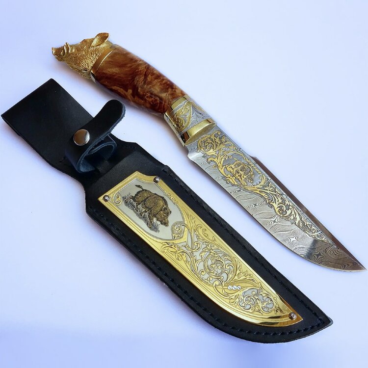 Подарочный нож «Кабан» с дамасским клинком