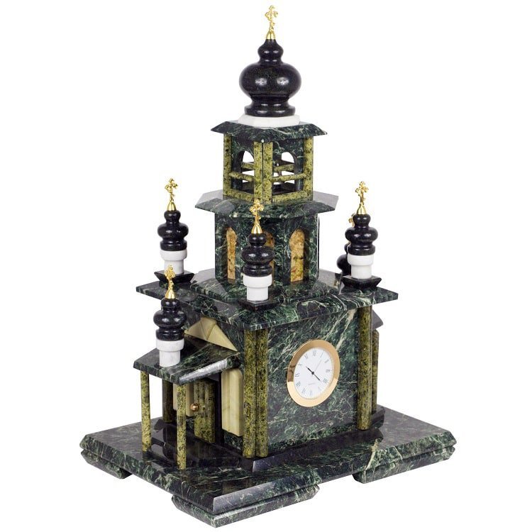 Настольные часы «Храм» из натурального камня (змеевик, мрамор)