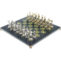 Сувенирные шахматы «Восточные» с бронзовыми фигурами на каменной доске (змеевик)