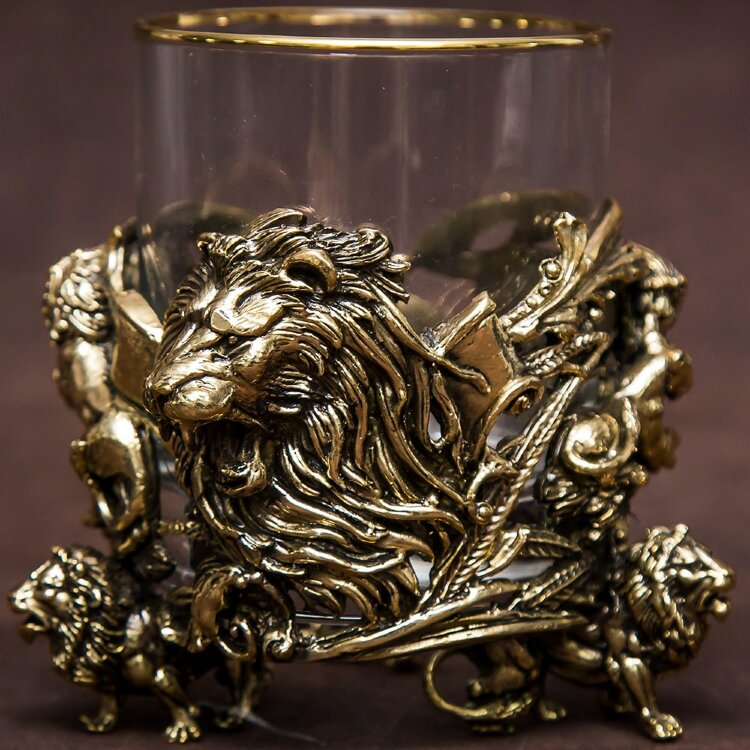 Подарочный стакан для виски «Лев» с художественным литьём