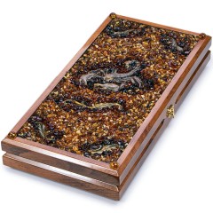 Нарды ручной работы «Скорпион и Дракон» с янтарной мозаикой