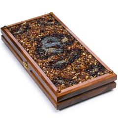 Нарды ручной работы «Скорпион и Дракон» с янтарной мозаикой