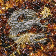 Нарды ручной работы «Скорпион и Дракон» с янтарной мозаикой