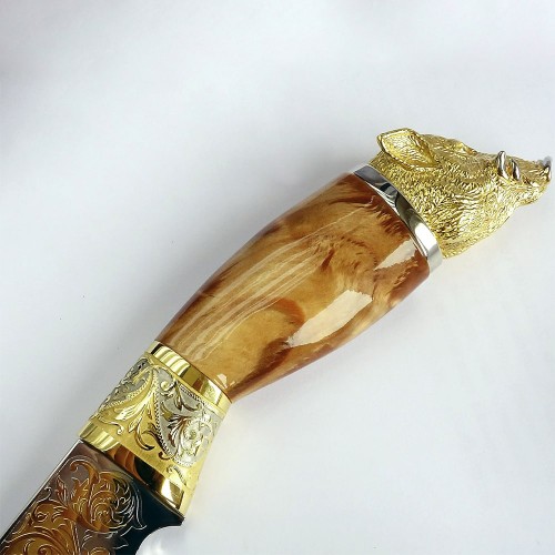 Подарочный нож «Охота на кабана» с позолоченным клинком