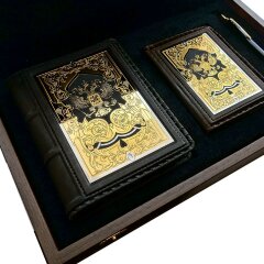 Кожаный набор «Герб России» (обложка автодокументы, ежедневник, ручка)