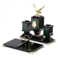 Настольный прибор с часами «Орёл» из малахита