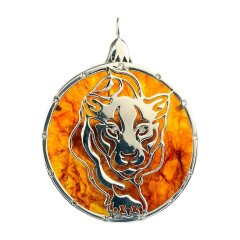Новогодняя ёлочная игрушка из янтаря «Тигр» с кристаллами SWAROVSKI