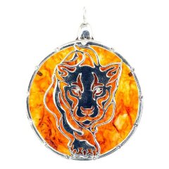 Новогодняя ёлочная игрушка из янтаря «Тигр» с кристаллами SWAROVSKI