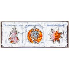 Новогодняя ёлочная игрушка из янтаря «Тигр» с кристаллами SWAROVSKI