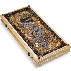 Нарды деревянные резные «Самурай и Дракон» с янтарной мозаикой ручной работы