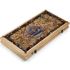 Нарды деревянные резные «Самурай и Дракон» с янтарной мозаикой ручной работы