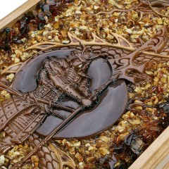 Нарды деревянные резные «Самурай и Дракон» с янтарной мозаикой ручной работы