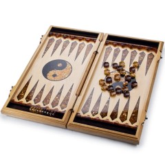 Нарды деревянные резные «Самурай и Дракон» с янтарной мозаикой ручной работы