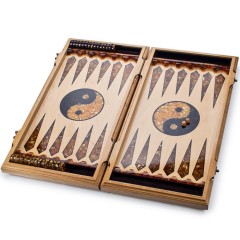 Нарды деревянные резные «Самурай и Дракон» с янтарной мозаикой ручной работы