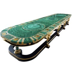 Большой стол обеденный «Император» из натурального малахита для стильного интерьера