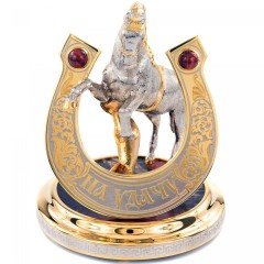 Сувенирная статуэтка подкова с лошадью «На удачу» на яшме в подарок другу