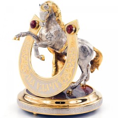 Сувенирная статуэтка подкова с лошадью «На удачу» на яшме в подарок другу