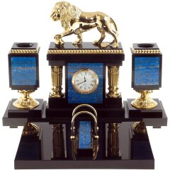 Кабинетный набор «Лев» с часами из натурального камня лазурит