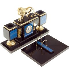 Кабинетный набор «Лев» с часами из натурального камня лазурит