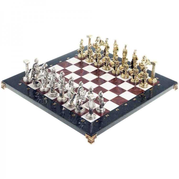 Подарочные шахматы «Восточные» с бронзовыми фигурами на каменной доске (лемезит, змеевик, мрамор)