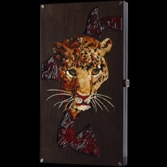 Подарочные нарды «Леопард» из морёного дуба с янтарной мозаикой