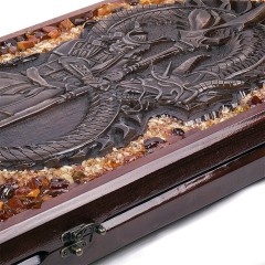 Нарды деревянные резные «Самурай и Гейша» с янтарной мозаикой ручной работы