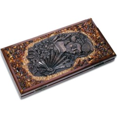 Нарды деревянные резные «Самурай и Гейша» с янтарной мозаикой ручной работы