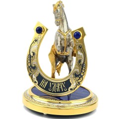 Сувенирная лошадь с подковой «На удачу» на лазурите в подарочной упаковке