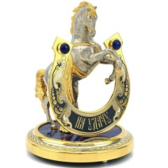 Сувенирная лошадь с подковой «На удачу» на лазурите в подарочной упаковке