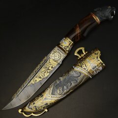 Подарочный нож «Пантера» из дамасской стали в подарок охотнику