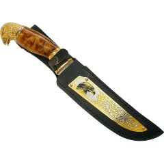 Подарочный нож «Орёл» с позолоченным клинком из дамасской стали