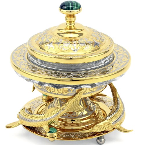 Позолоченная икорница «Три рыбки» станет отличным подарком на свадьбу