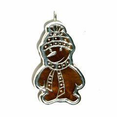 Янтарная ёлочная игрушка «Снеговик» с кристаллами SWAROVSKI в подарок ребёнку