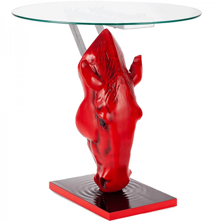 Дизайнерский журнальный столик «Конь» (красный) из массива бука