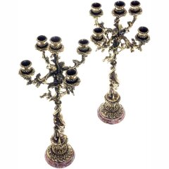 Декоративные канделябры из бронзы «Диана» на подставке из камня креноид