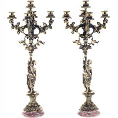 Декоративные канделябры из бронзы «Диана» на подставке из камня креноид