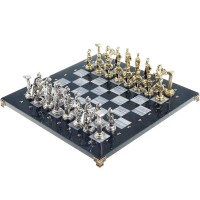 Подарочные шахматы «Восточные» с бронзовыми фигурами на каменной доске (мрамор, змеевик)