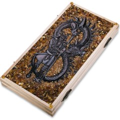 Нарды деревянные резные «Самурай» с янтарной мозаикой ручной работы