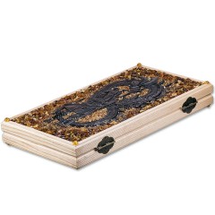 Нарды деревянные резные «Самурай» с янтарной мозаикой ручной работы