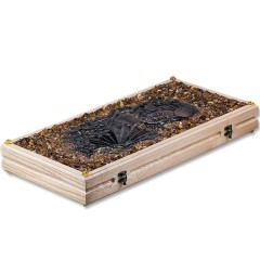 Нарды деревянные резные «Самурай» с янтарной мозаикой ручной работы