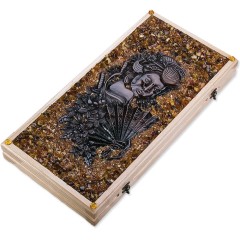 Нарды деревянные резные «Самурай» с янтарной мозаикой ручной работы