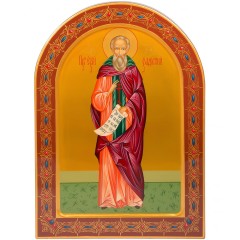Рукописная икона «Сергий Радонежский» в стиле народных художественных промыслов хохломской росписи 