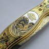 Позолоченный складной нож «Глухарь» из дамасской стали