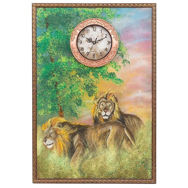 Картина с часами «Львы»