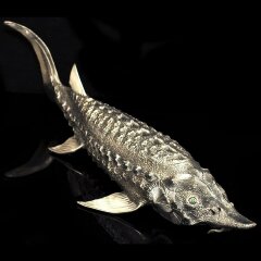 Икорница «Осётр» из серебра с позолотой и ювелирными вставками