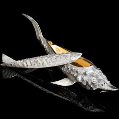 Набор для икры «Осётр» (икорница, ложка серебро) к праздничному столу