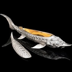 Набор для икры «Осётр» (икорница, ложка серебро) к праздничному столу