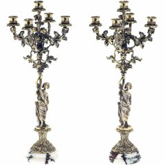 Декоративные канделябры из бронзы «Диана» на подставке из камня мрамор